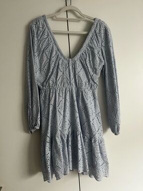 Veronica Beard Pale Blue Eyelet Long Sleeve Dress